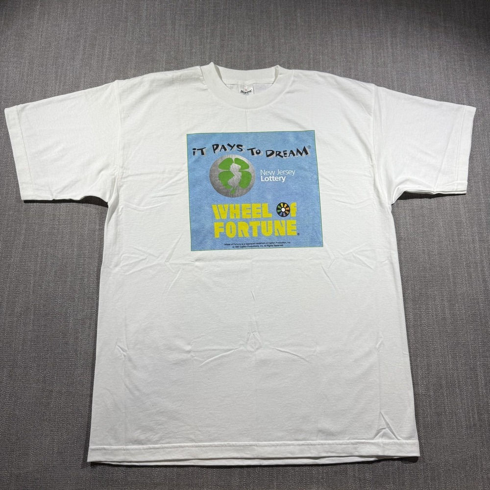 Vintage Wheel Of Fortune Shirt Mens XL White New Jersey Lottery 1997 Murina Tee